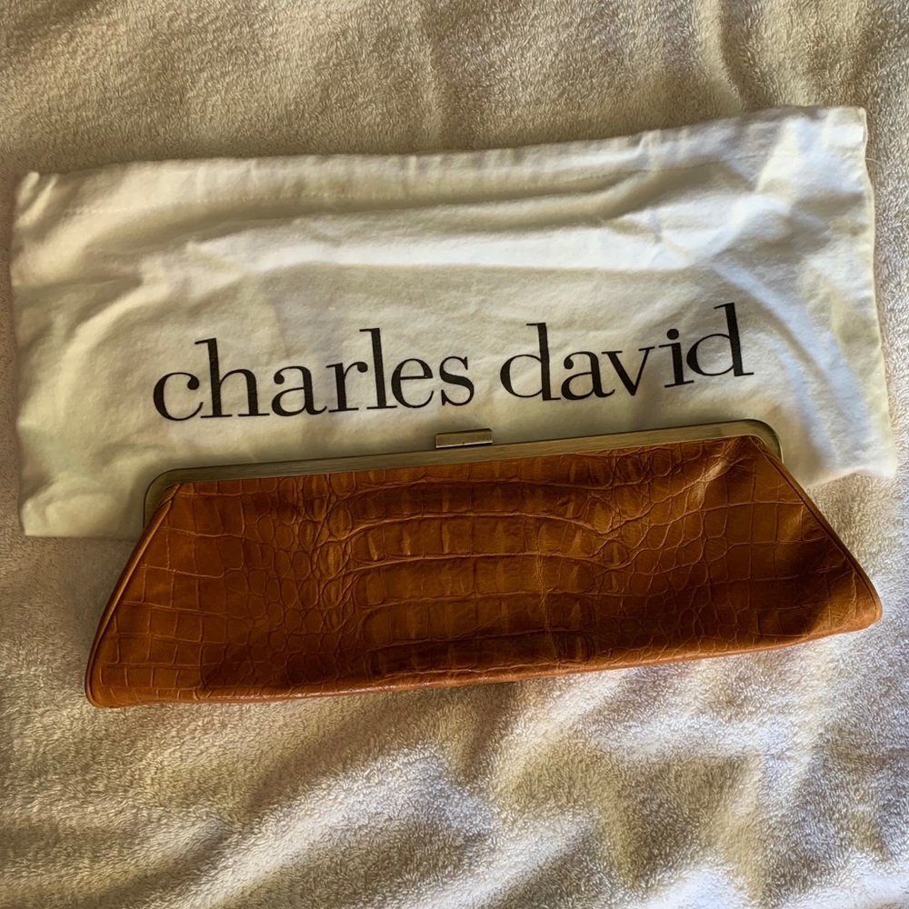 Charles David Snake Embossed Leather Clutch